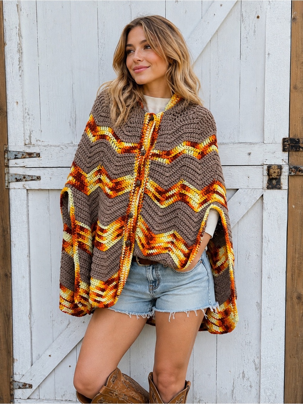 Vintage 70s retro fall vibes handmade crochet poncho